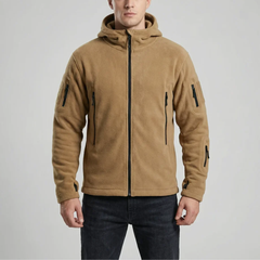 Warm Fleece Jacket for Men with Hooded Collar Long Sleeve Full Zip Tactical Outdoor Style