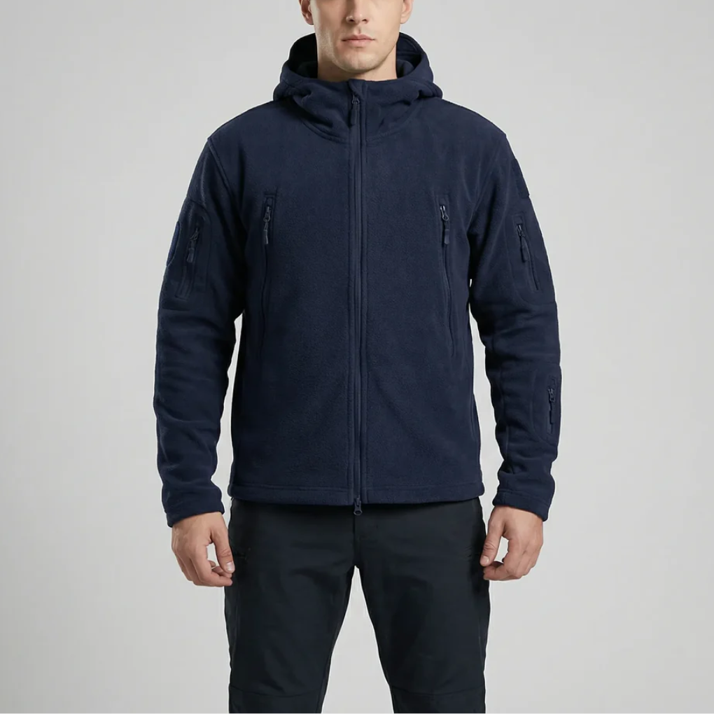 Cozy Tactical Hooded Fleece Jacket for Men with Full Zip Long Sleeve Multi-Pocket Outdoor Style