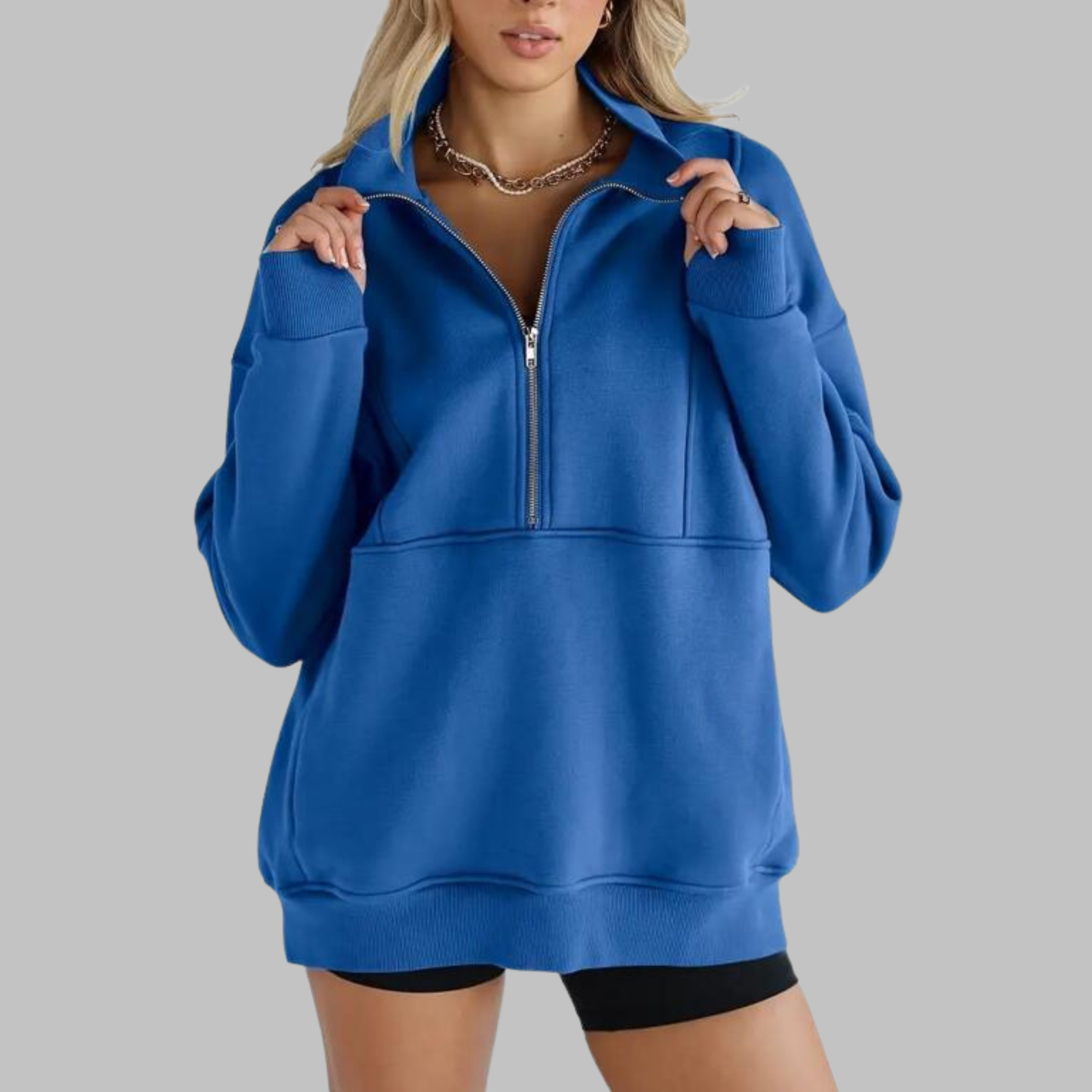 Cozy Oversized Sweatshirt for Women with Half Zip Collar Long Sleeve Pullover Relaxed Style