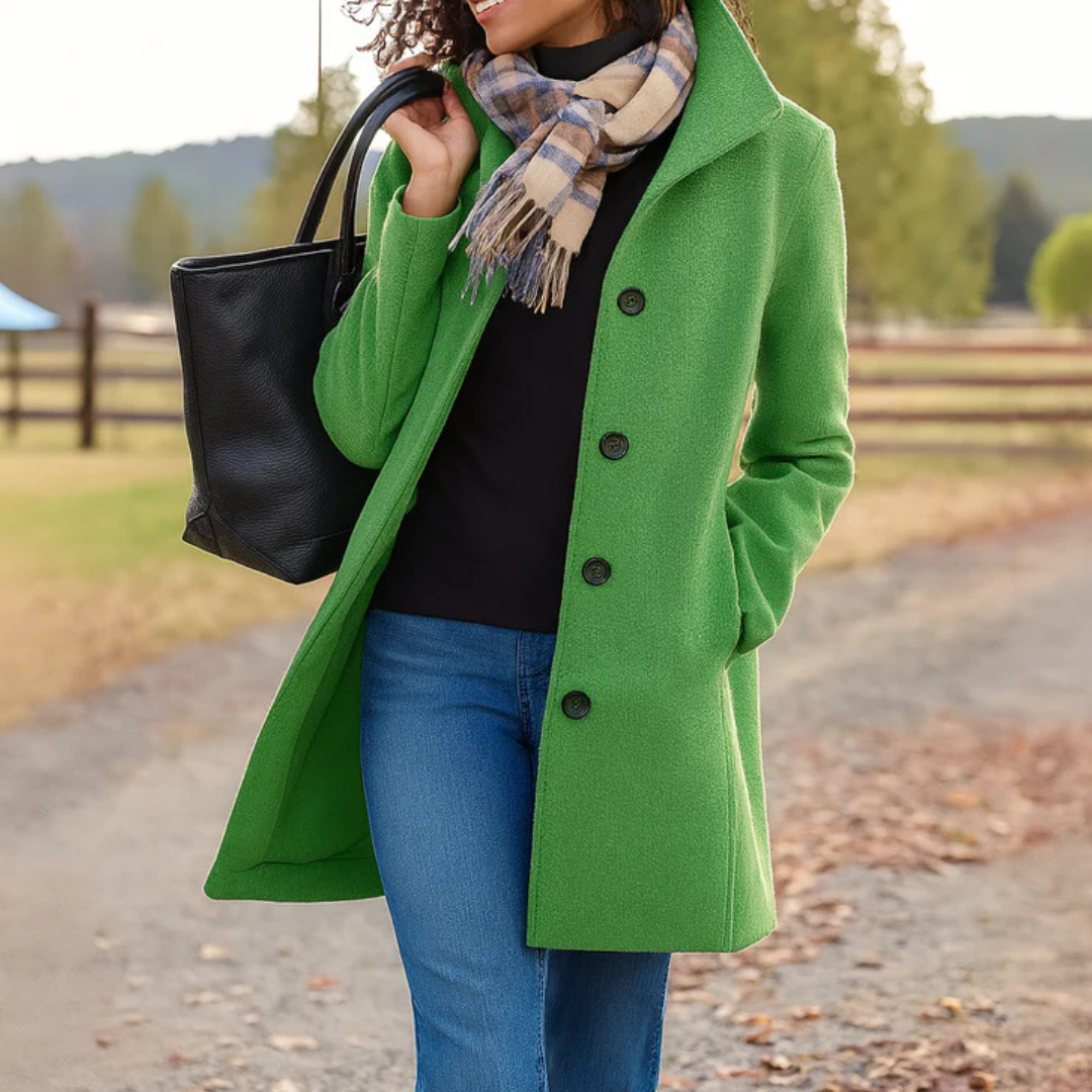 Elegant Wool Winter Coat for Women with Notch Collar Long Sleeve Button Front Tailored Style