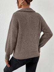 Cozy Quarter-Zip Knit Sweater for Women with Spread Collar Long Sleeve Lightweight Pullover Style