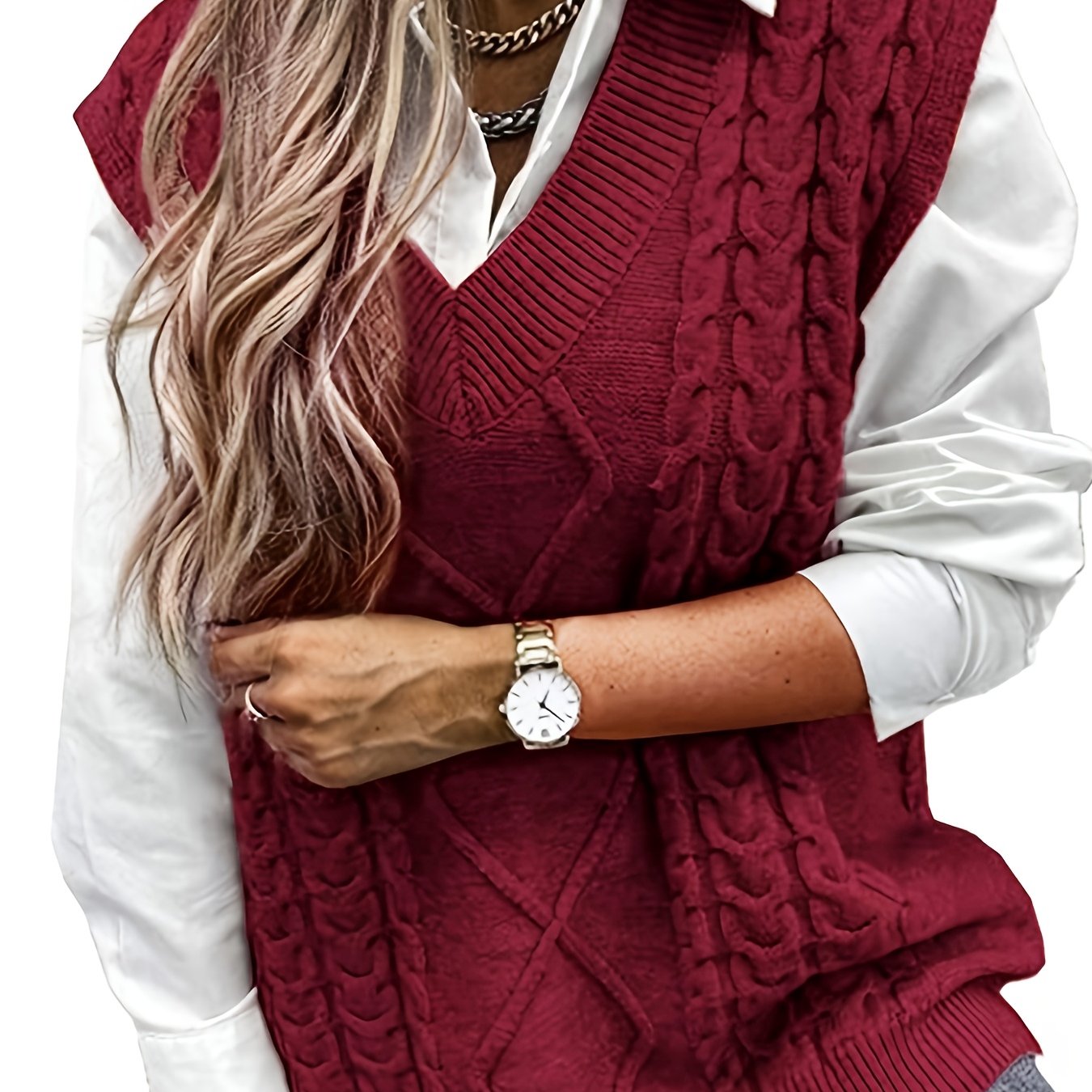Cozy Cable Knit Sweater Vest for Women with V Neck Sleeveless Oversized Relaxed Style