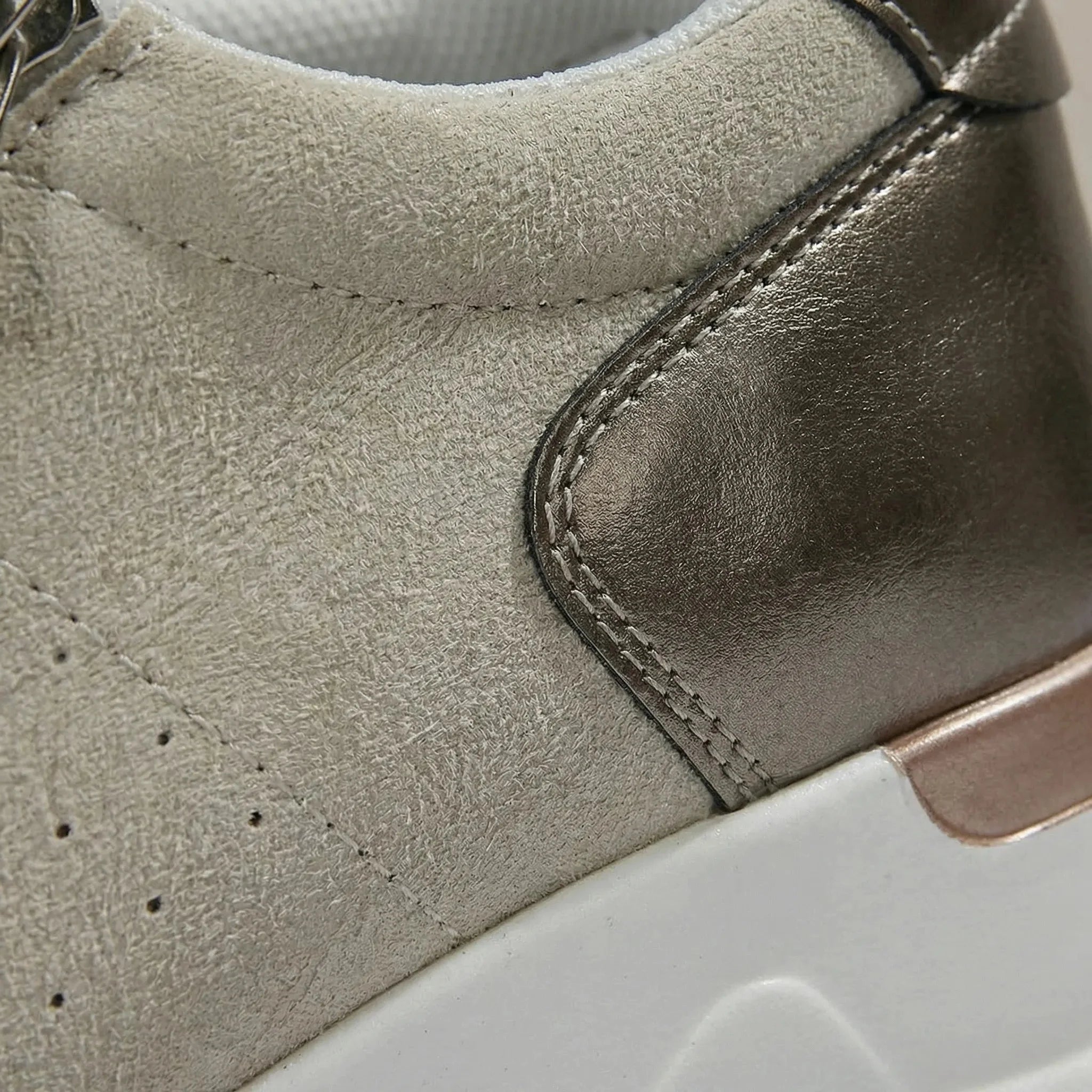Comfortable Wedge Sneakers for Women with Round Toe Side Zip Lace Up Perforated Metallic Style