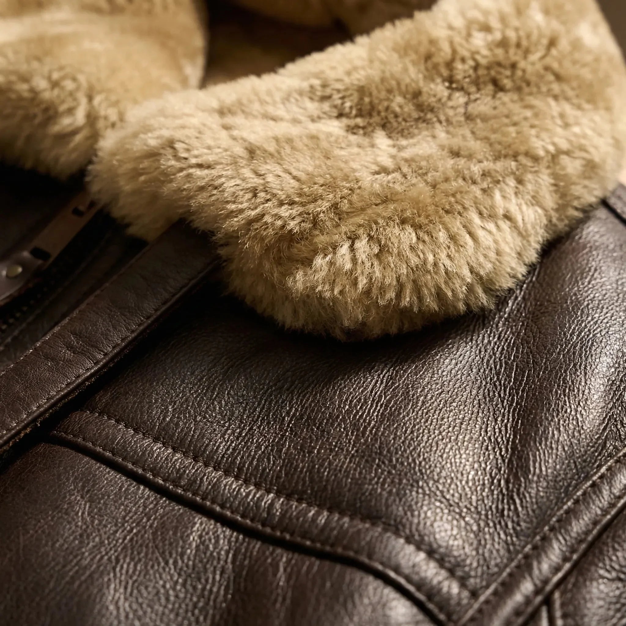 Warm Aviator Jacket for Men with Fur Collar Long Sleeve Zip Up Faux Shearling Moto Style