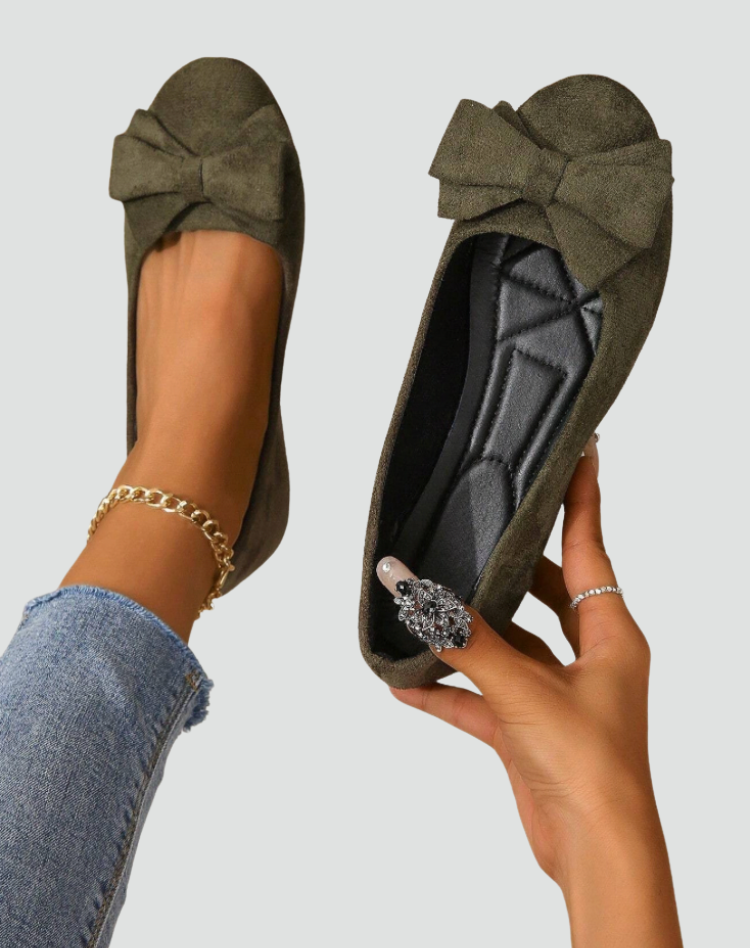 Elegant Ballet Flats for Women with Round Toe Bow Slip On Suede Classic Style