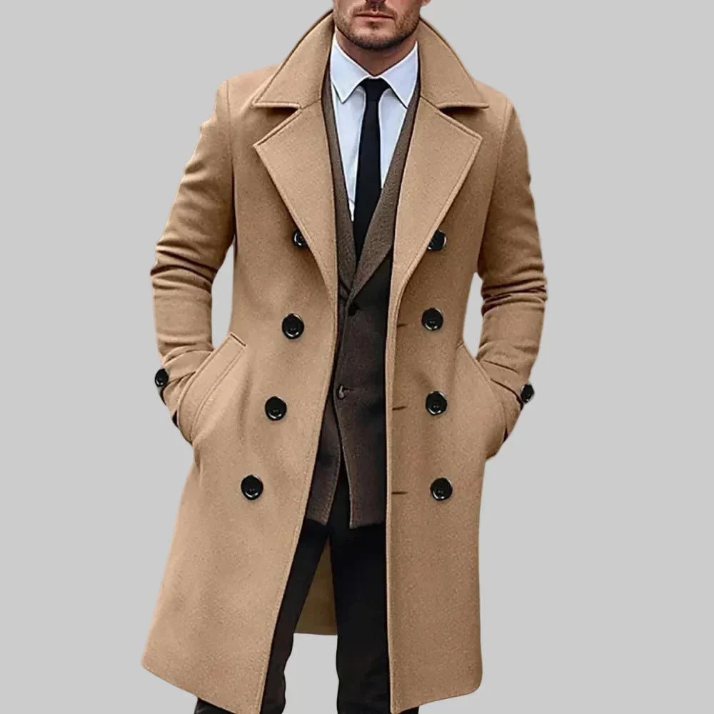 Rugged Faux Leather Coat for Men with Faux Fur Collar Long Sleeve Belted Tailored Winter Style