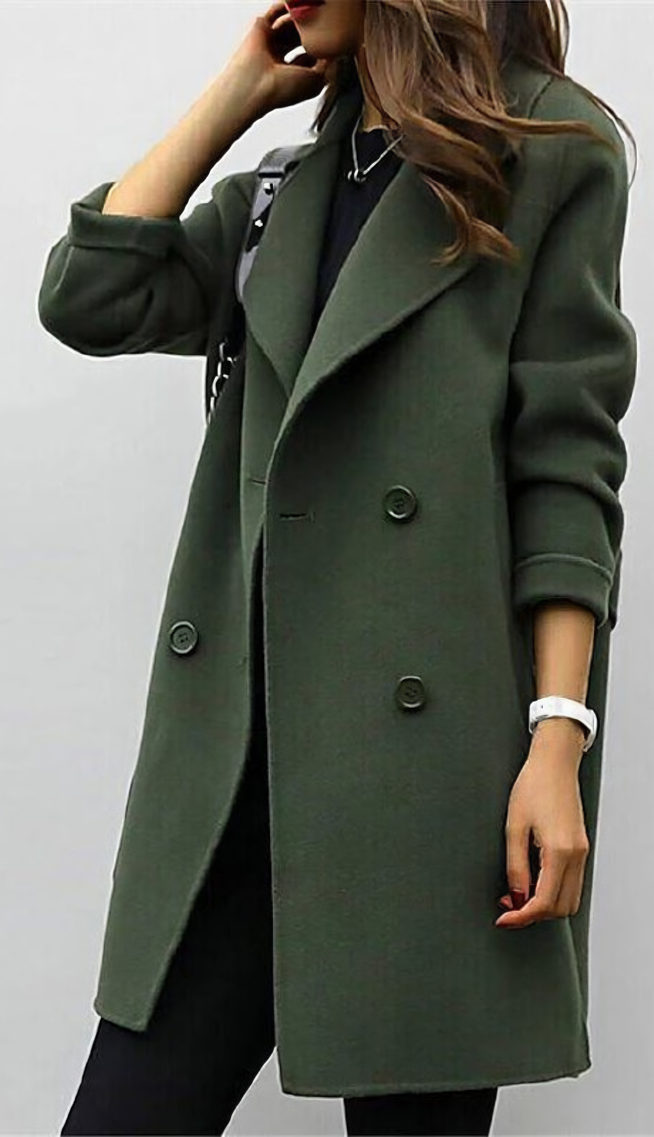 Classic Long Trench Coat for Women with Notched Lapel Long Sleeve Single Breasted Relaxed Style
