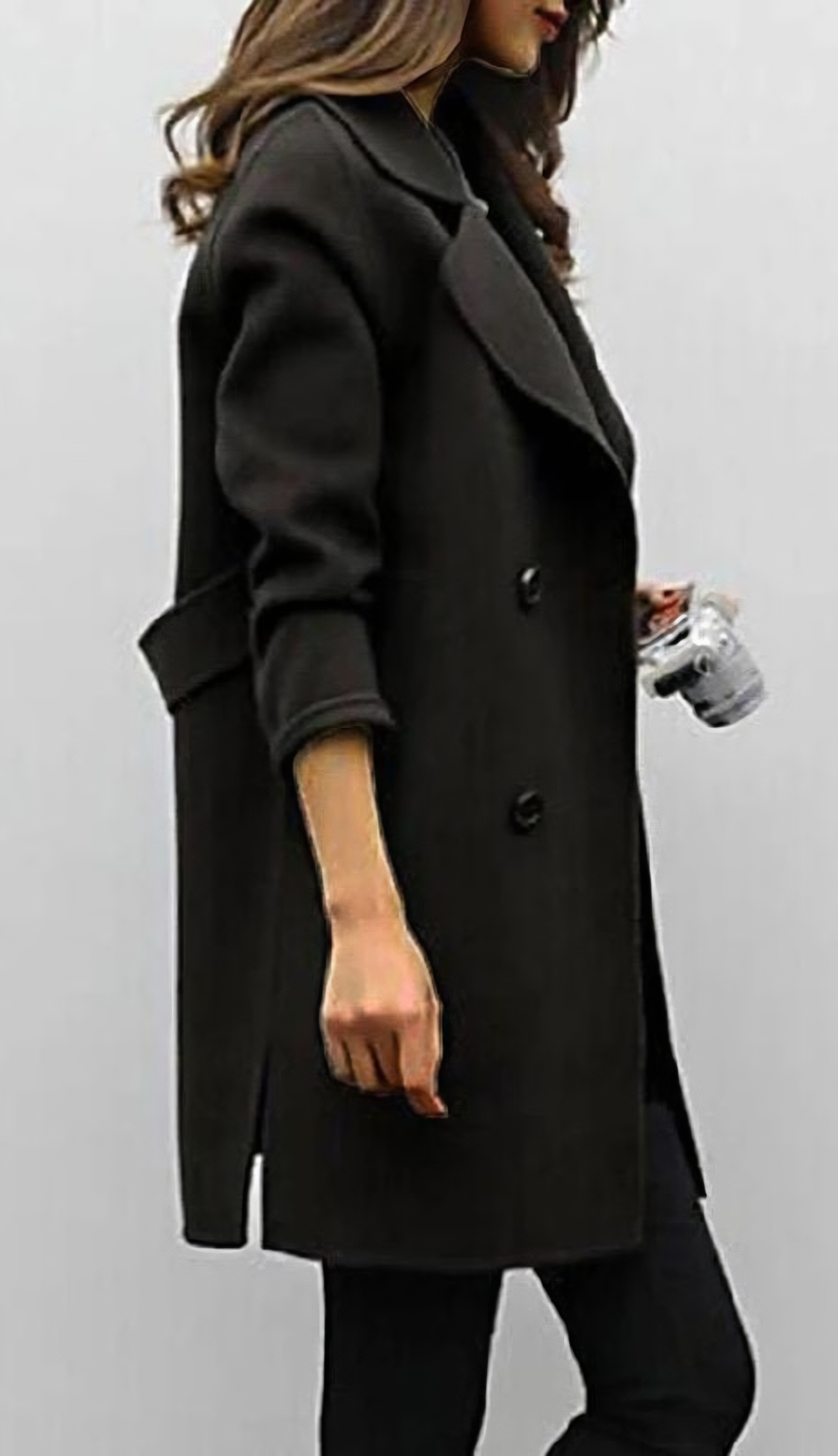 Classic Long Trench Coat for Women with Notched Lapel Long Sleeve Single Breasted Relaxed Style