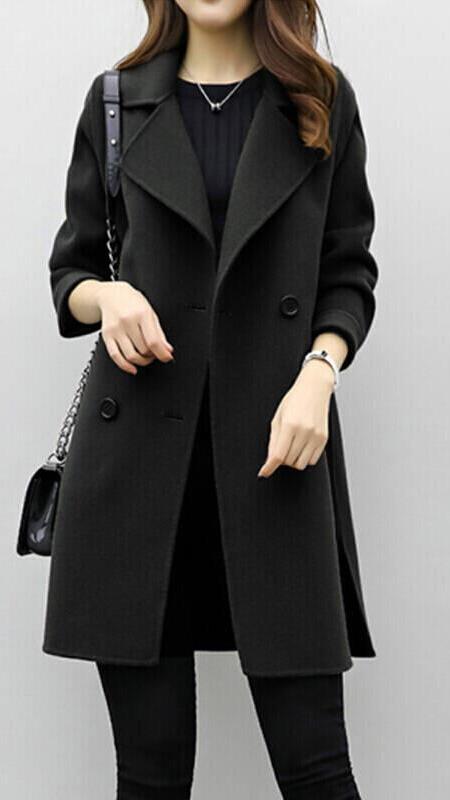 Classic Long Trench Coat for Women with Notched Lapel Long Sleeve Single Breasted Relaxed Style
