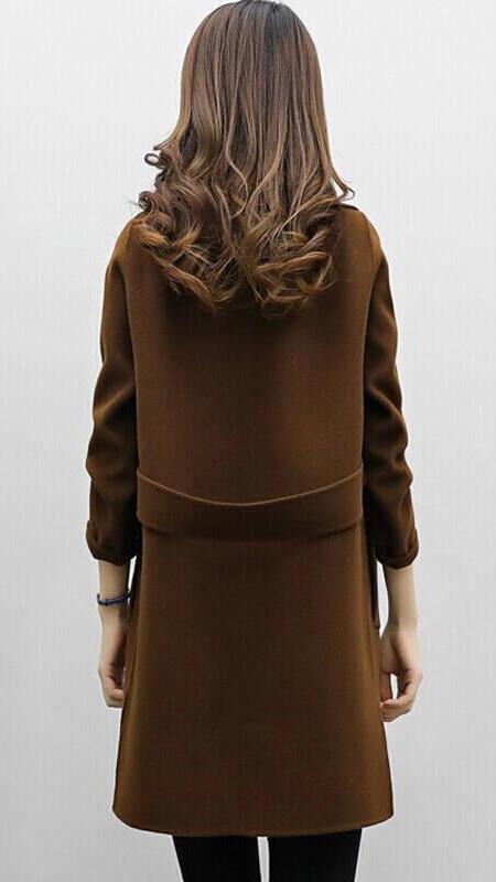 Classic Long Trench Coat for Women with Notched Lapel Long Sleeve Single Breasted Relaxed Style