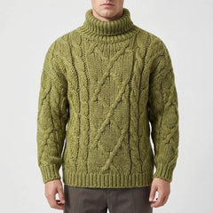 Cozy Cable Knit Sweater for Men with Turtleneck Long Sleeve Chunky Roll Neck Winter Style