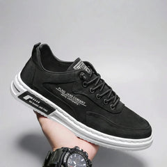 Stylish Low Top Sneakers for Men with Round Toe Lace Up Faux Leather Casual Street Style