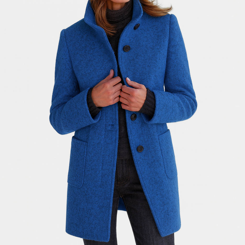 Classic Wool Winter Trench Coat for Women with Stand Collar Long Sleeve Single Breasted Overcoat Style