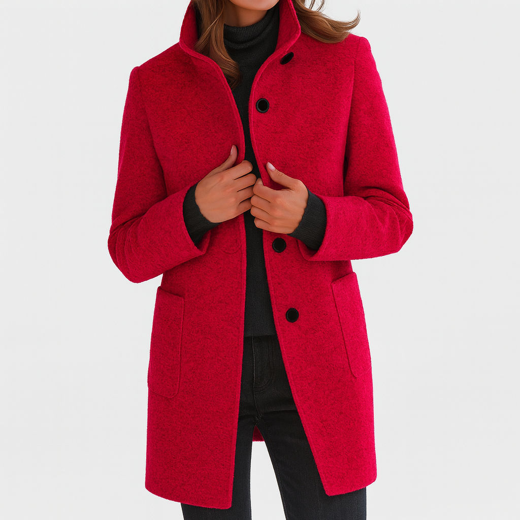 Classic Wool Winter Trench Coat for Women with Stand Collar Long Sleeve Single Breasted Overcoat Style