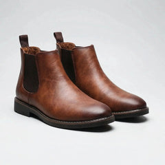 Stylish Chelsea Boots for Men with Round Toe Slip On Elastic Gore Block Heel Ankle Style