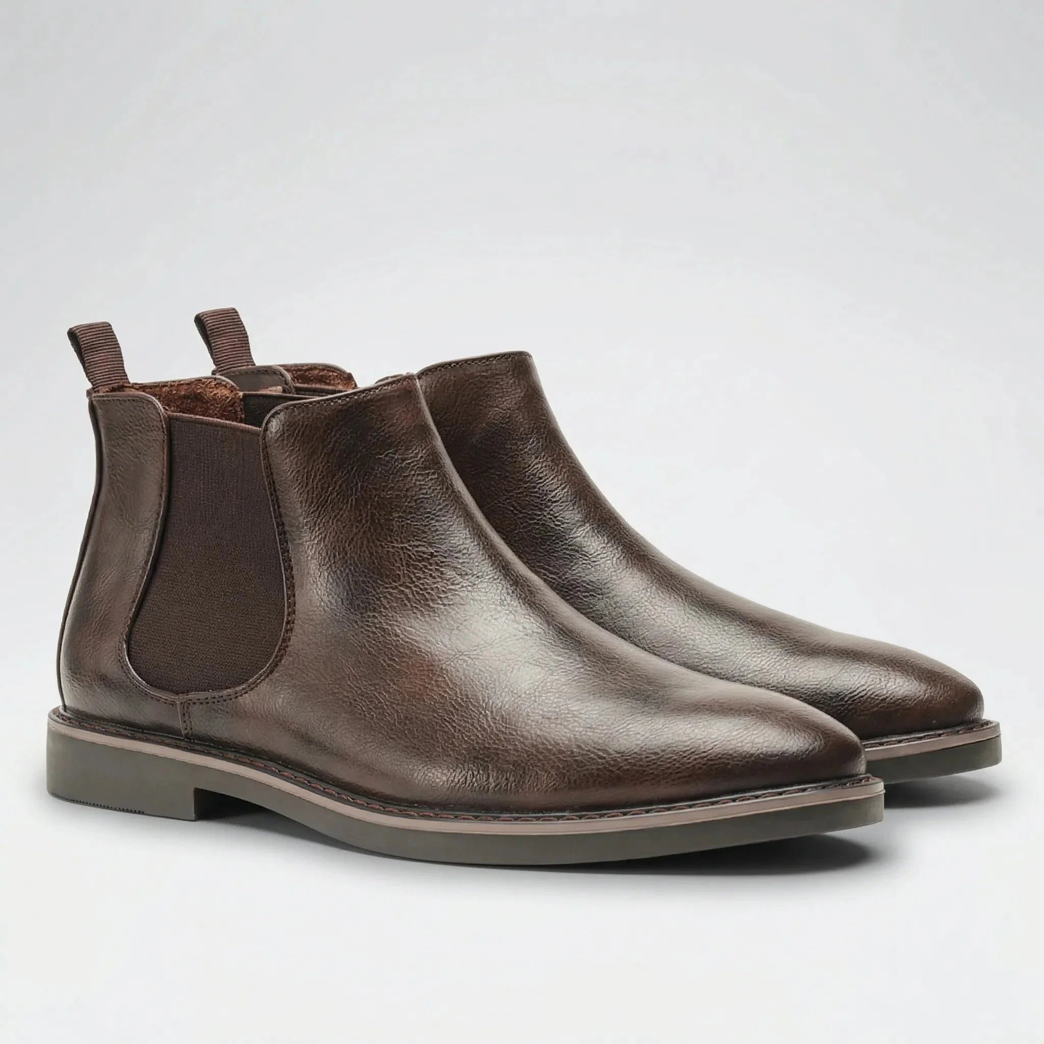 Stylish Chelsea Boots for Men with Round Toe Slip On Elastic Gore Block Heel Ankle Style
