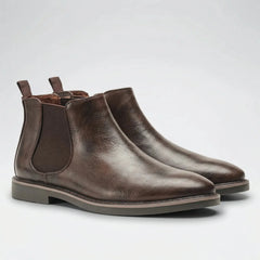 Stylish Chelsea Boots for Men with Round Toe Slip On Elastic Gore Block Heel Ankle Style