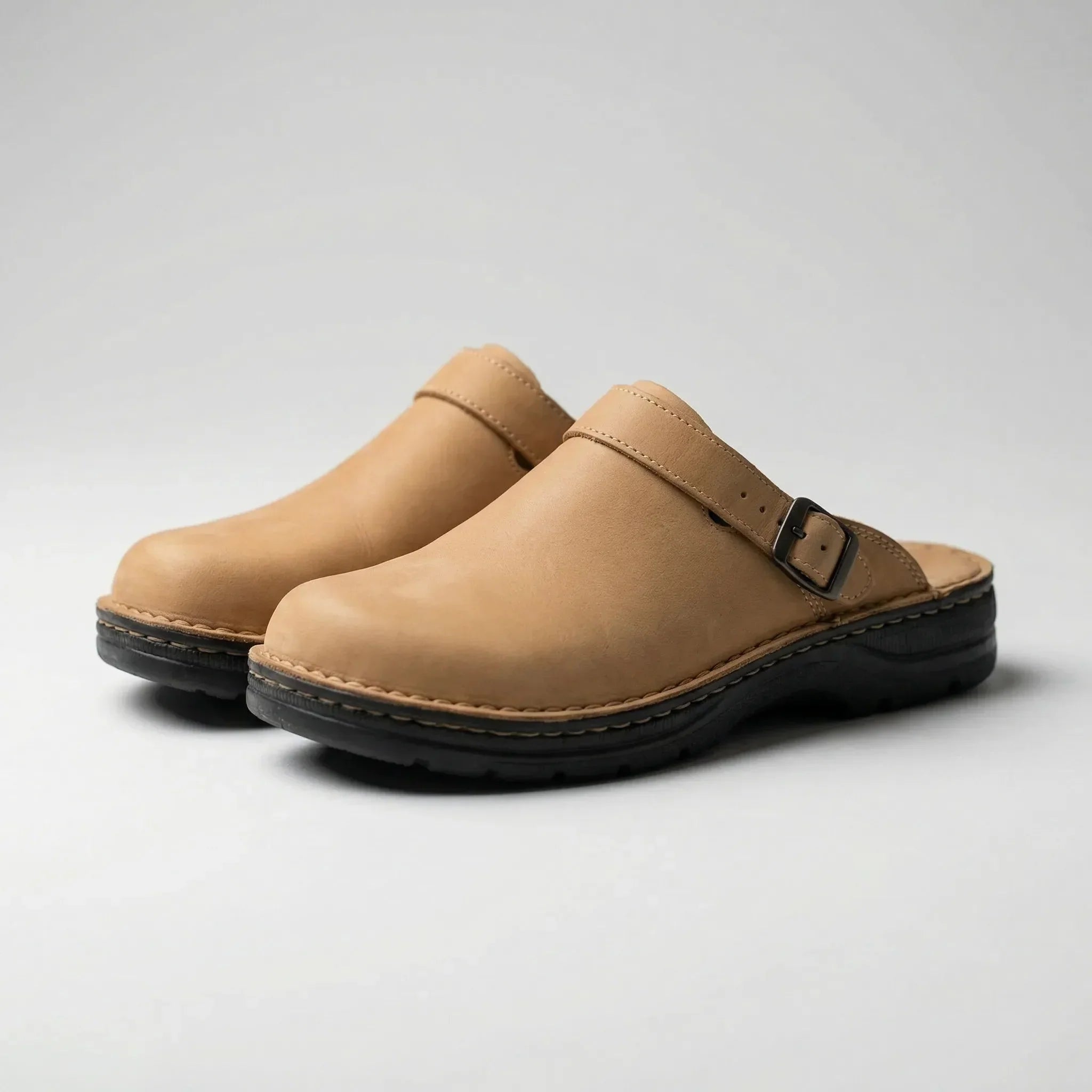 Comfortable Clogs for Men with Round Toe Slip On Buckle Strap Backless Mule Style