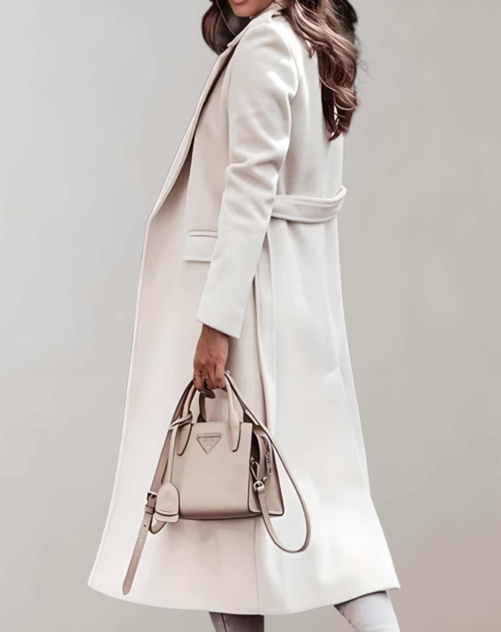 Elegant Long Winter Trench Coat for Women with Notched Lapel Long Sleeve Tie Belt Wrap Style