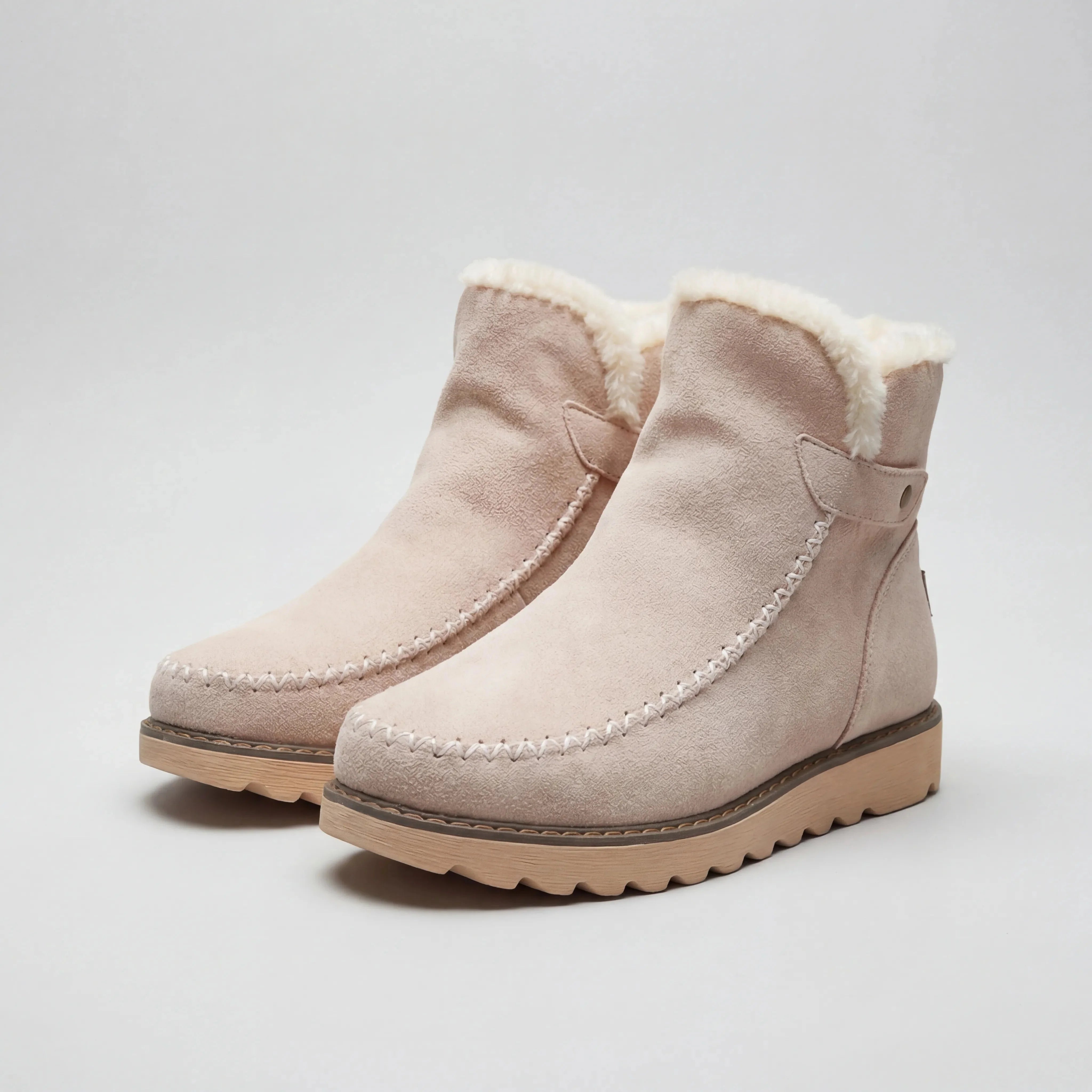 Women's Suede Fur-Lined Ankle Winter Snow Boots Slip-On Moccasin Warm Platform