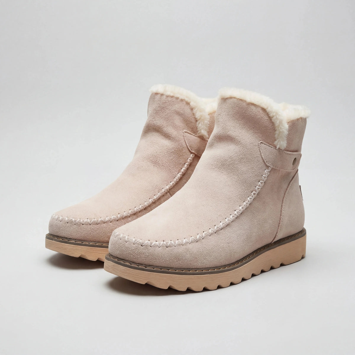 Women's Suede Fur-Lined Ankle Winter Snow Boots Slip-On Moccasin Warm Platform