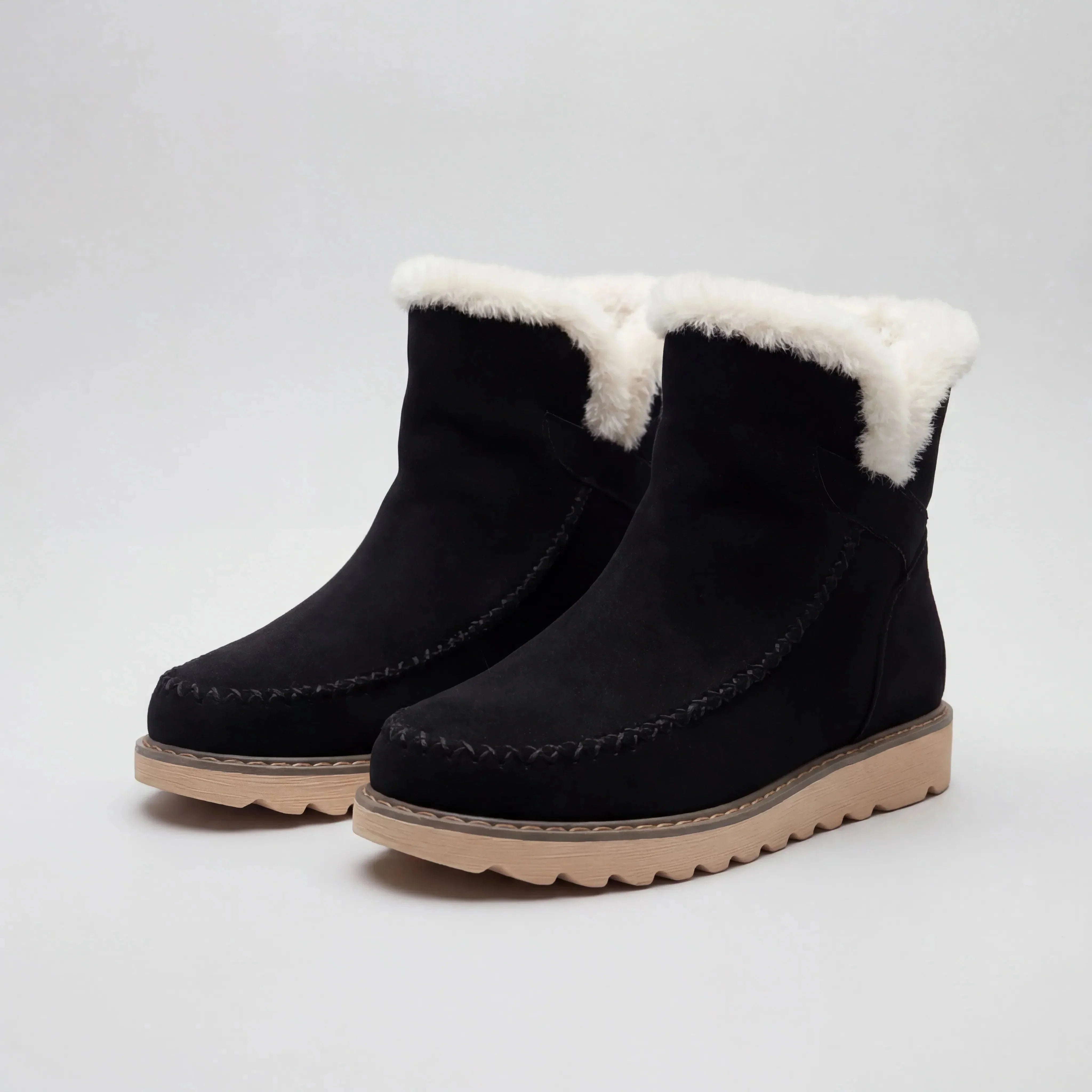 Women's Suede Fur-Lined Ankle Winter Snow Boots Slip-On Moccasin Warm Platform