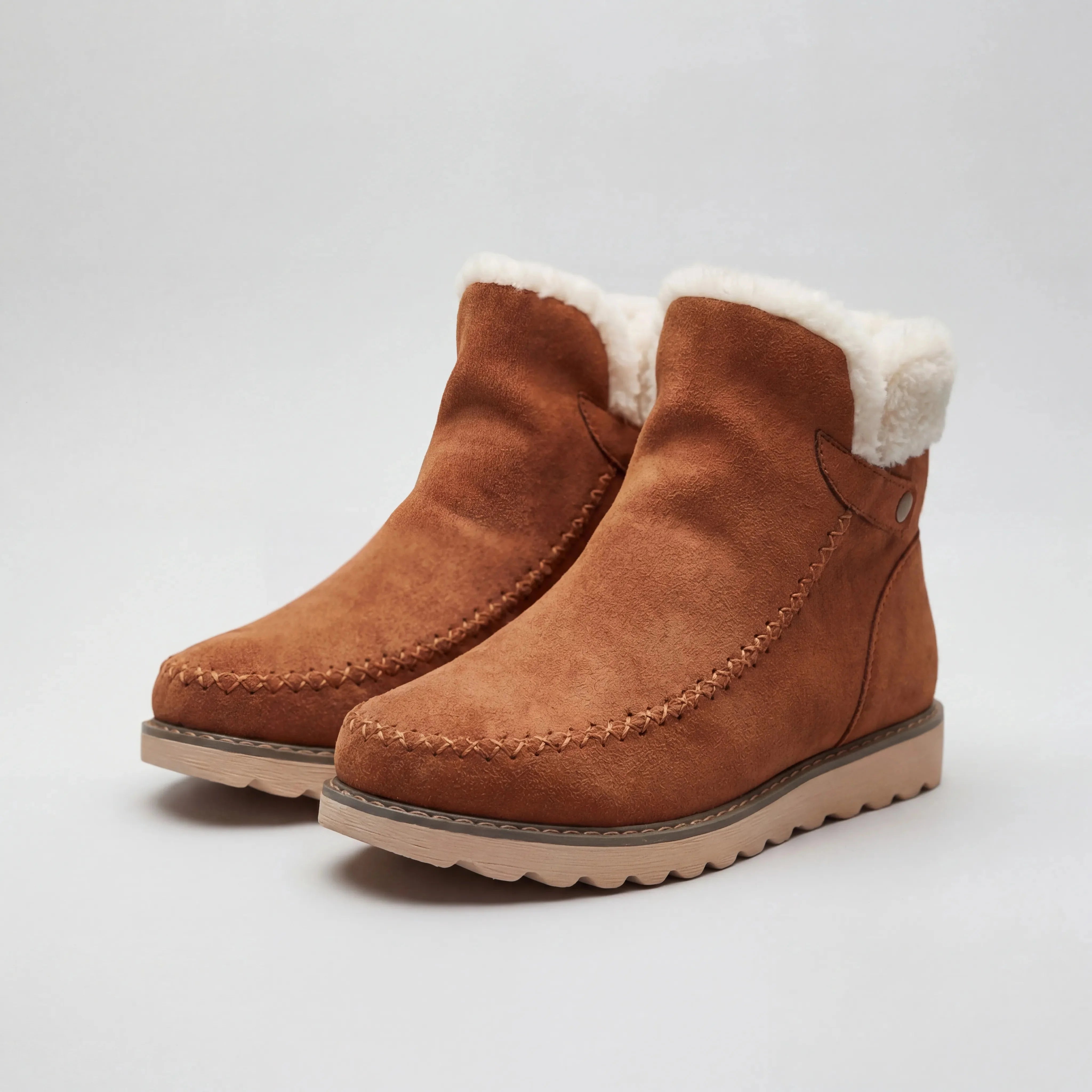 Women's Suede Fur-Lined Ankle Winter Snow Boots Slip-On Moccasin Warm Platform