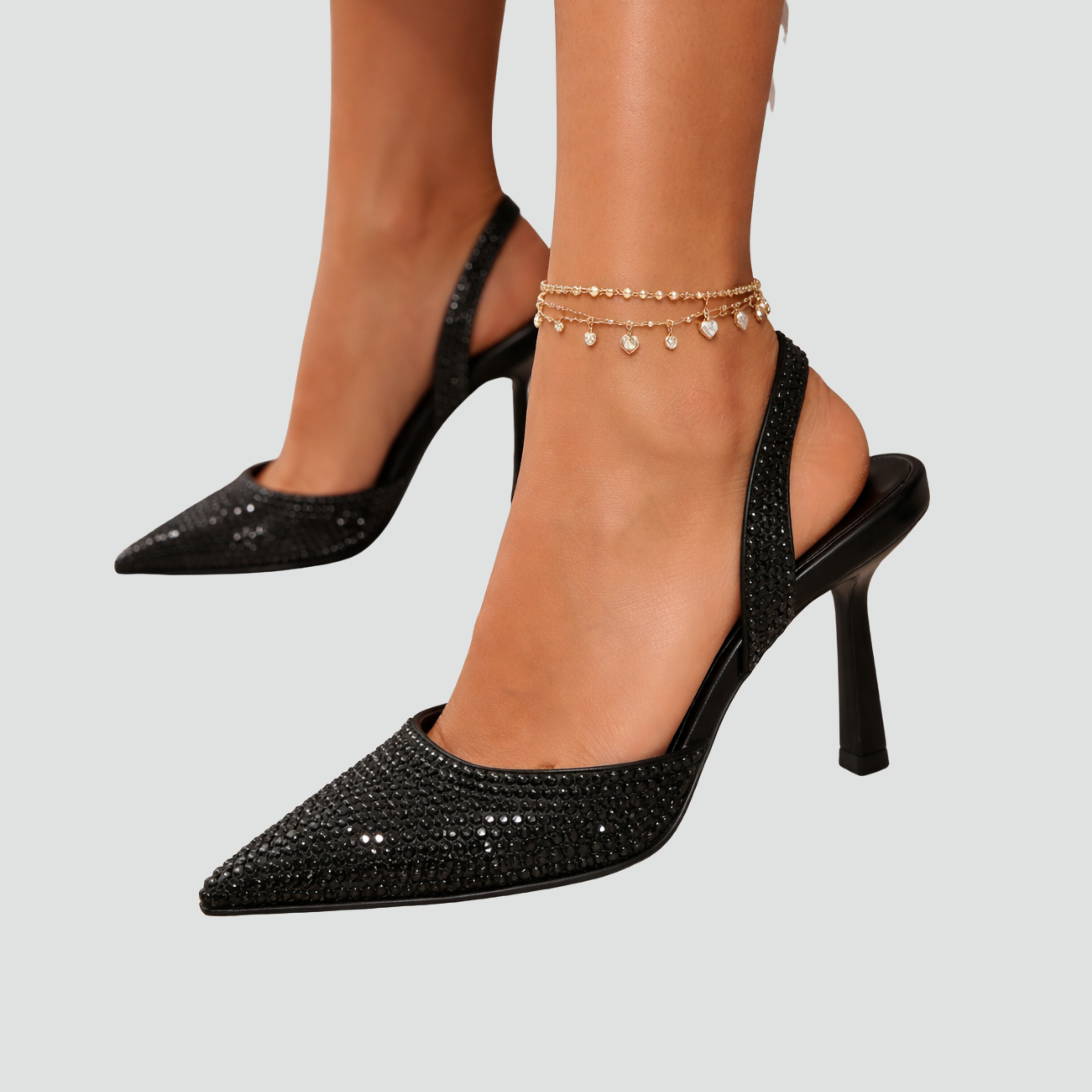 Elegant Kitten Heels for Women with Pointed Toe Slingback Rhinestone Evening Style