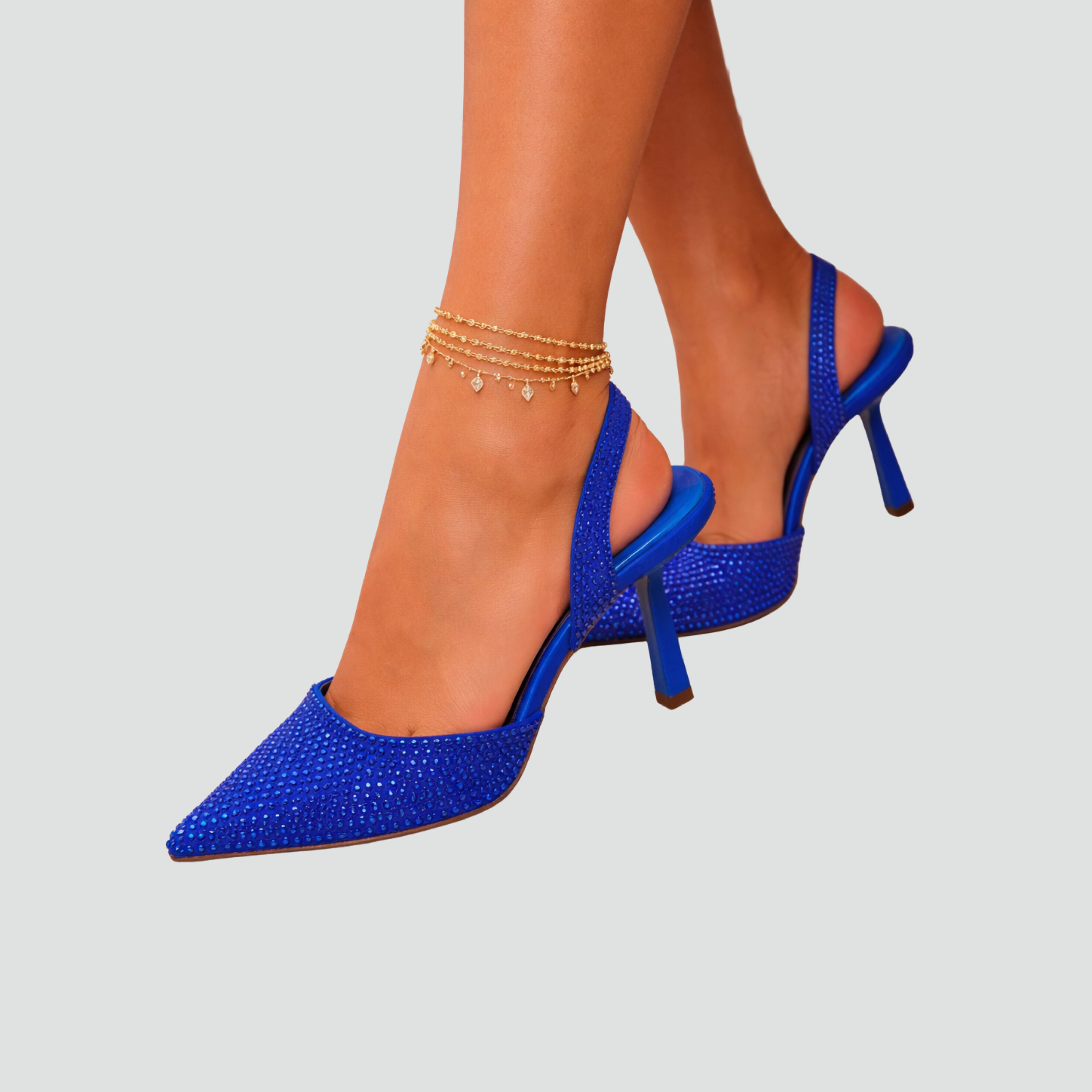 Elegant Kitten Heels for Women with Pointed Toe Slingback Rhinestone Evening Style