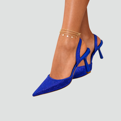 Elegant Kitten Heels for Women with Pointed Toe Slingback Rhinestone Evening Style