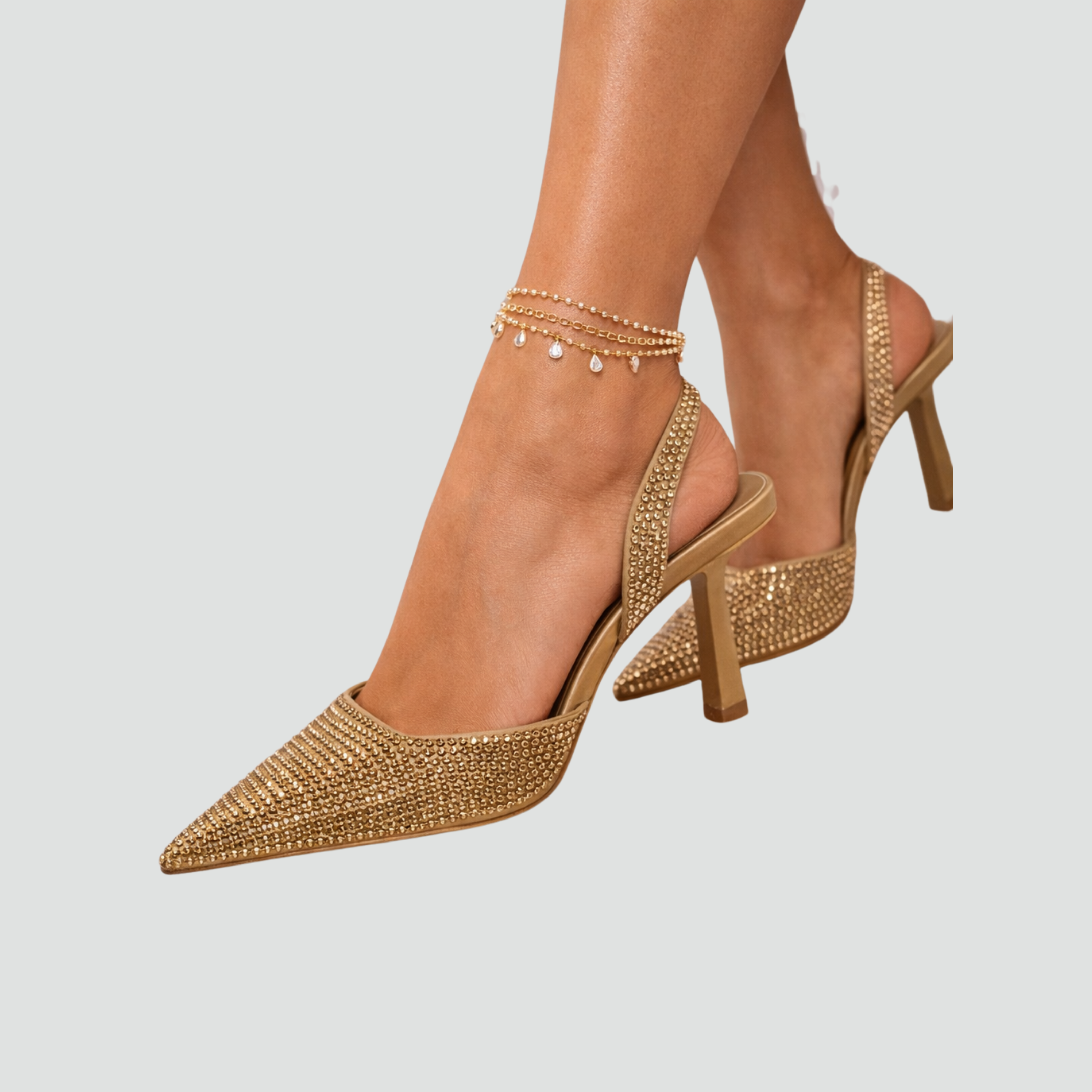 Elegant Kitten Heels for Women with Pointed Toe Slingback Rhinestone Evening Style