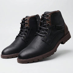 Stylish Ankle Boots for Men with Round Toe Lace Up Side Zip Lug Sole Combat Style