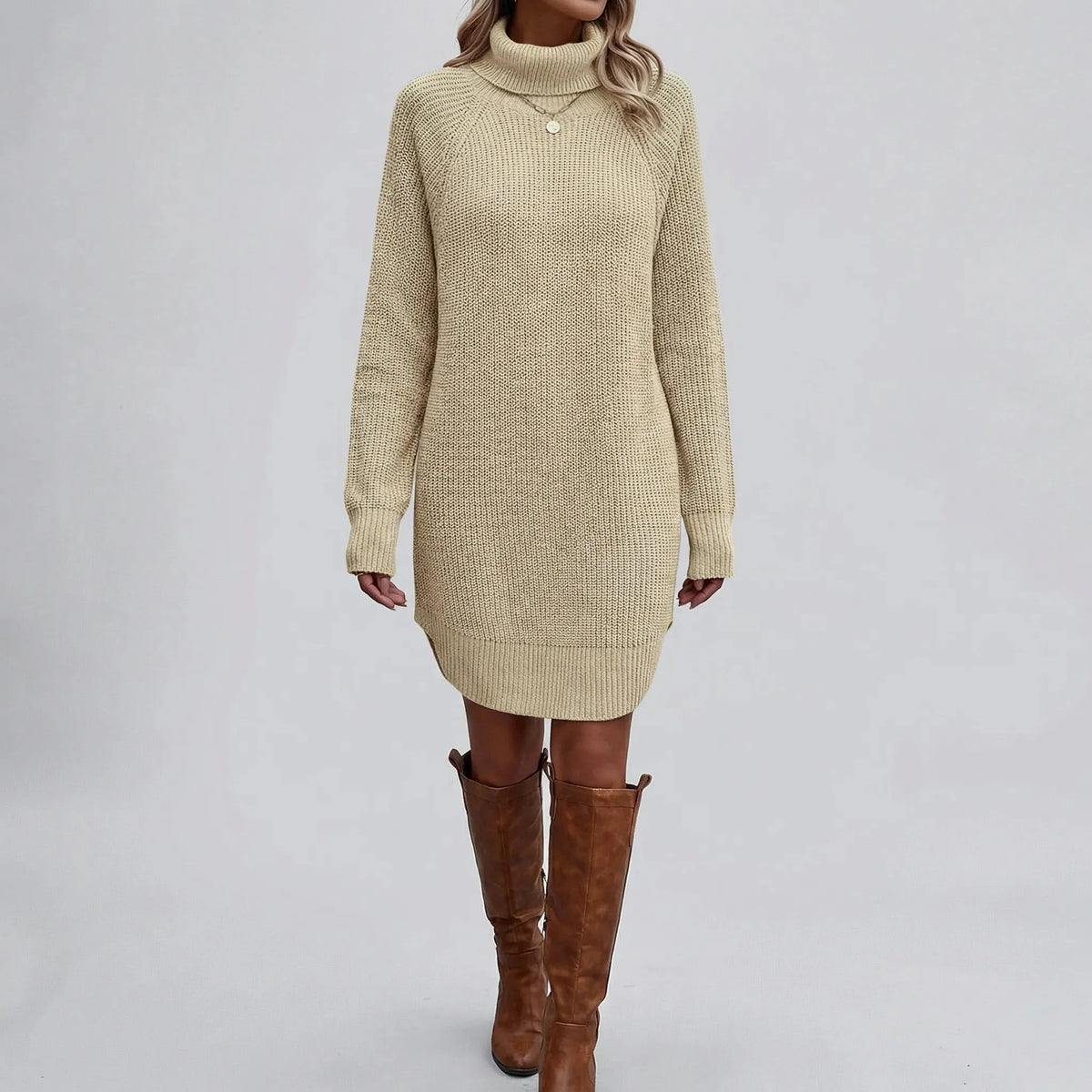 Cozy Sweater Dress for Women with Turtleneck Long Sleeve Chunky Knit Ribbed Tunic Style