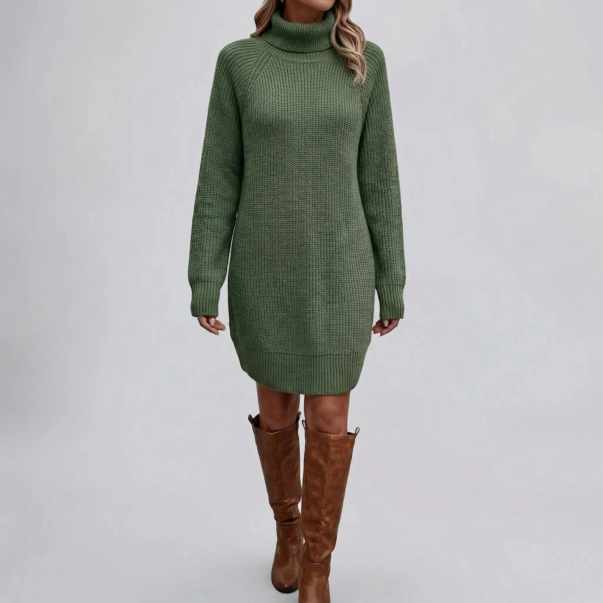 Cozy Sweater Dress for Women with Turtleneck Long Sleeve Chunky Knit Ribbed Tunic Style