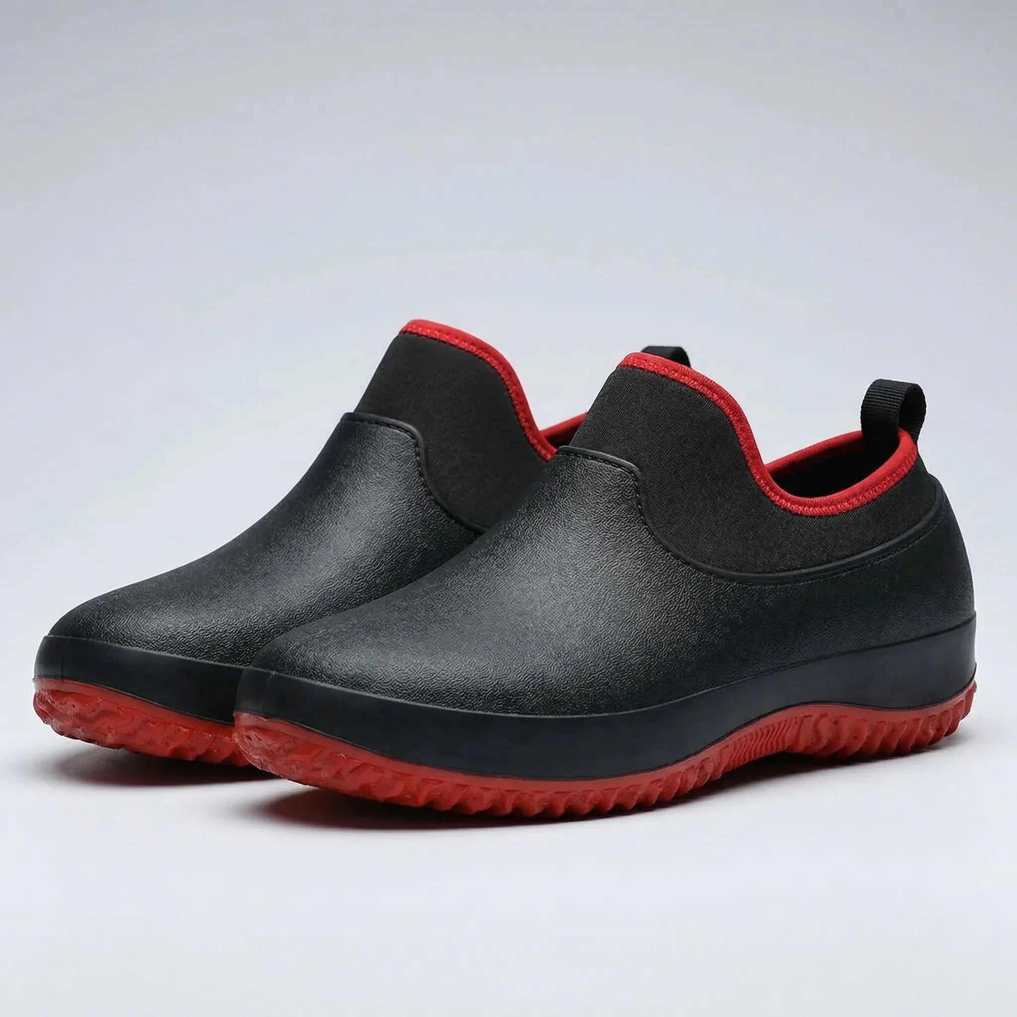 Comfortable Rain Shoes for Men with Round Toe Slip On Rubber Grippy Sole Work Style