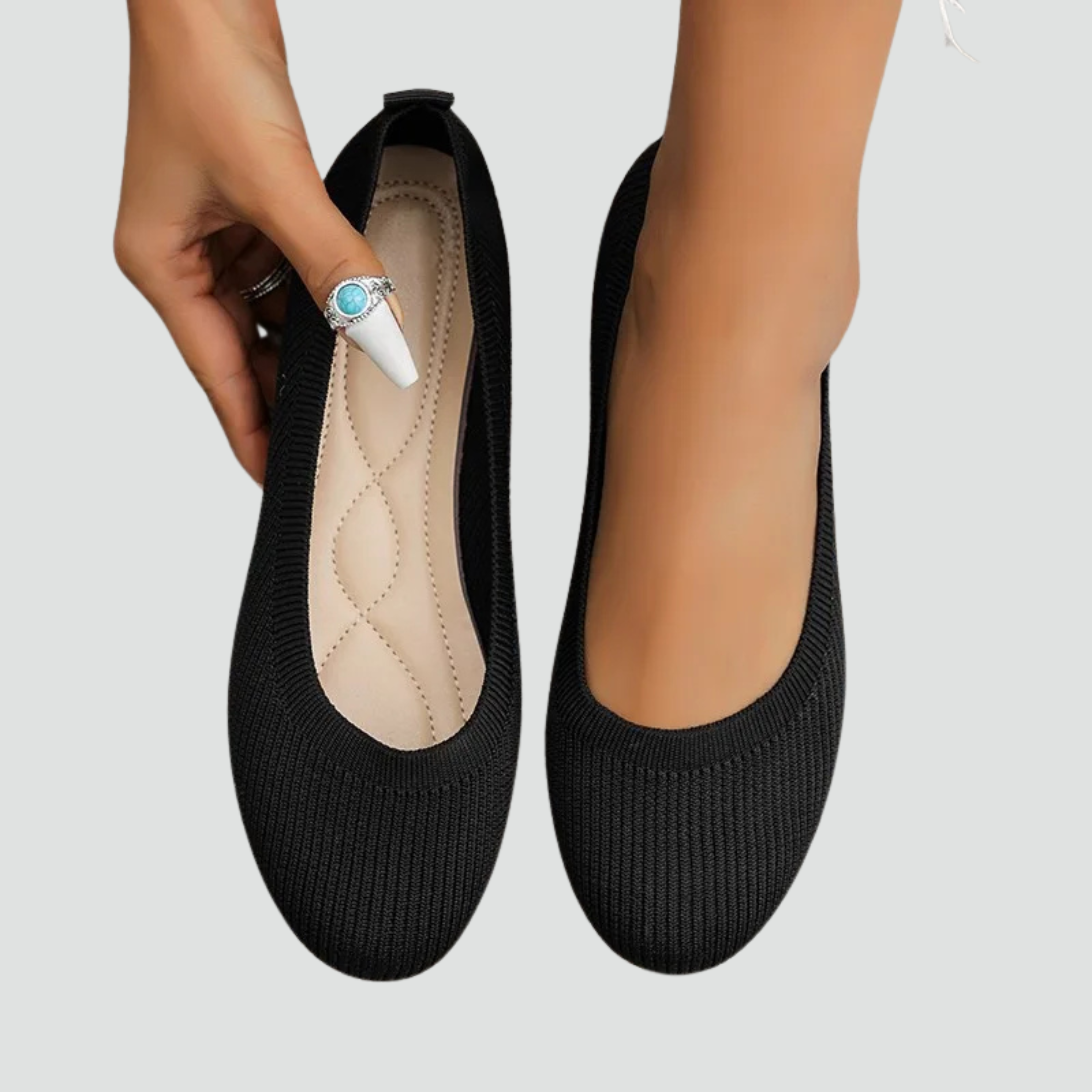 Comfortable Ballet Flats for Women with Round Toe Knit Slip On Soft Orthopedic Style