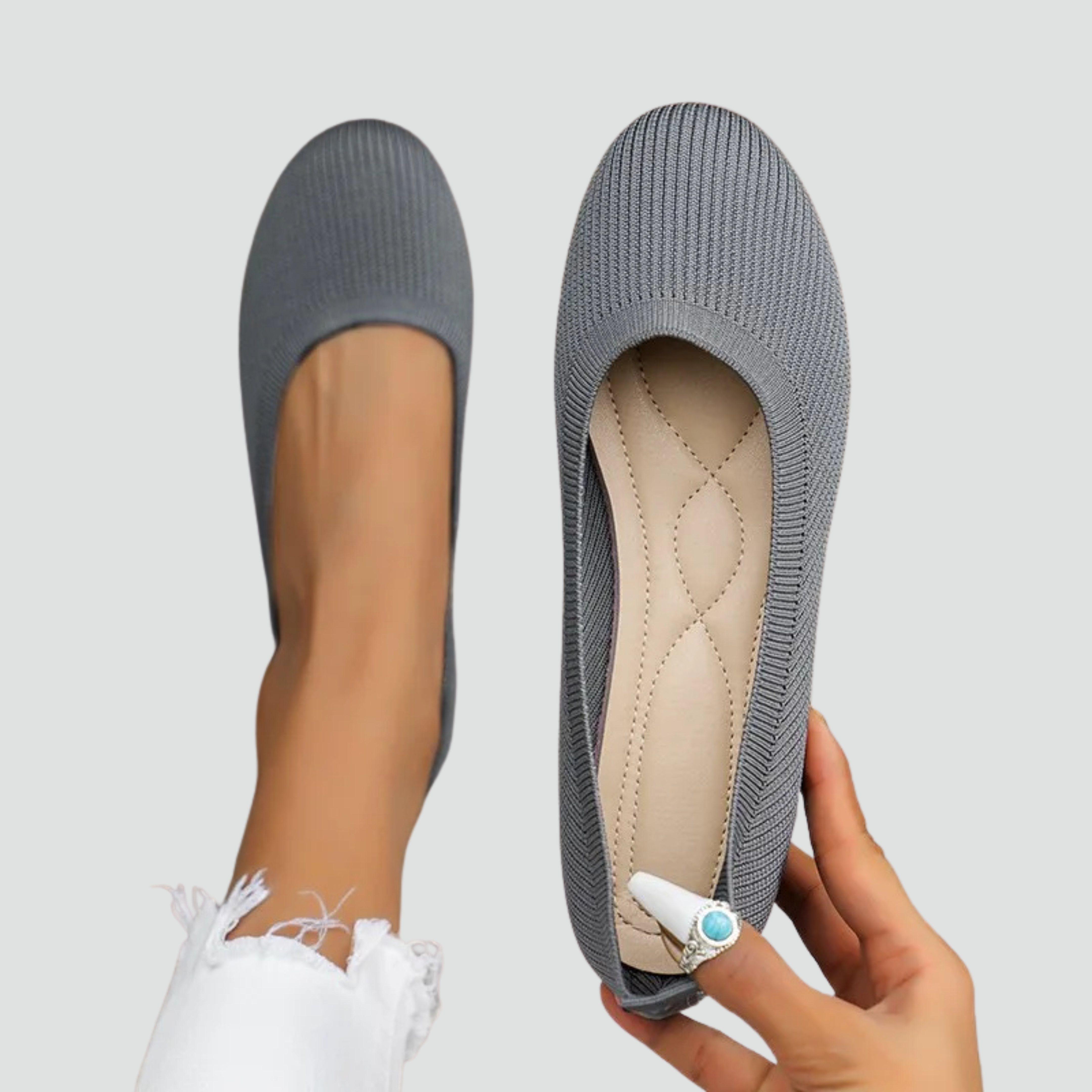 Comfortable Ballet Flats for Women with Round Toe Knit Slip On Soft Orthopedic Style