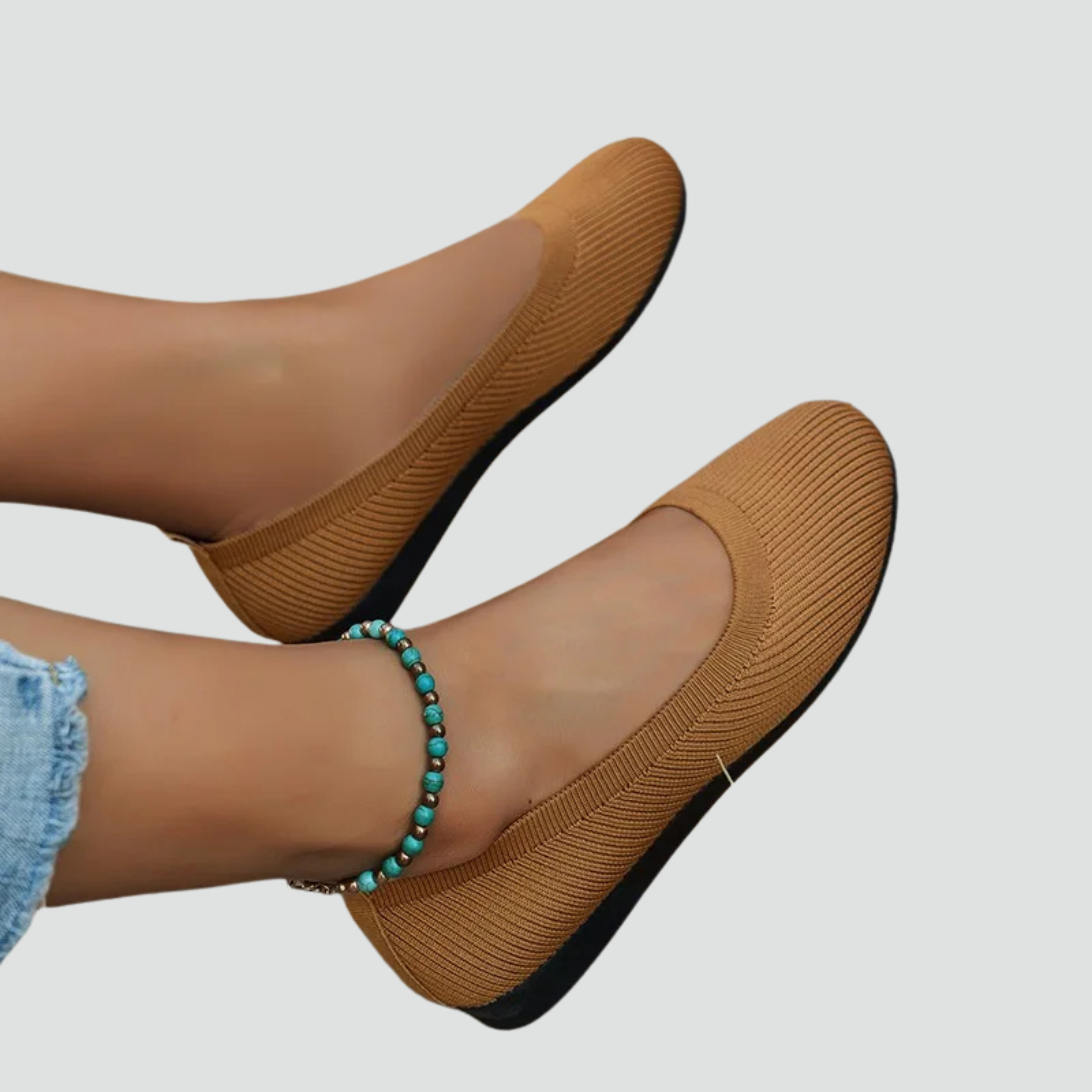 Comfortable Ballet Flats for Women with Round Toe Knit Slip On Soft Orthopedic Style