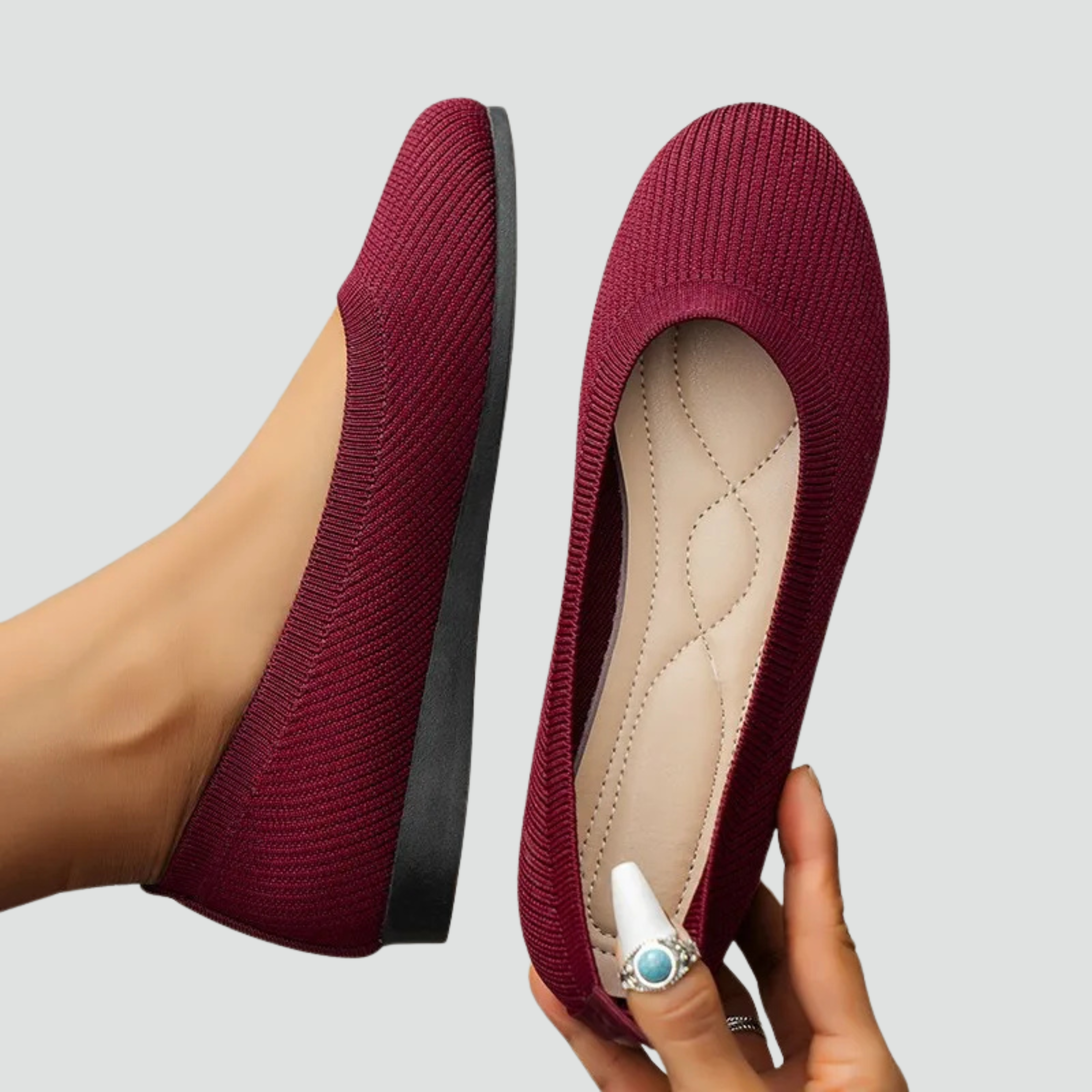 Comfortable Ballet Flats for Women with Round Toe Knit Slip On Soft Orthopedic Style