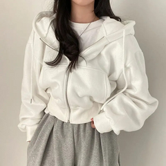 Comfortable Zip Up Hoodie for Women with Drawstring Hood Long Sleeve Cropped Oversized Style