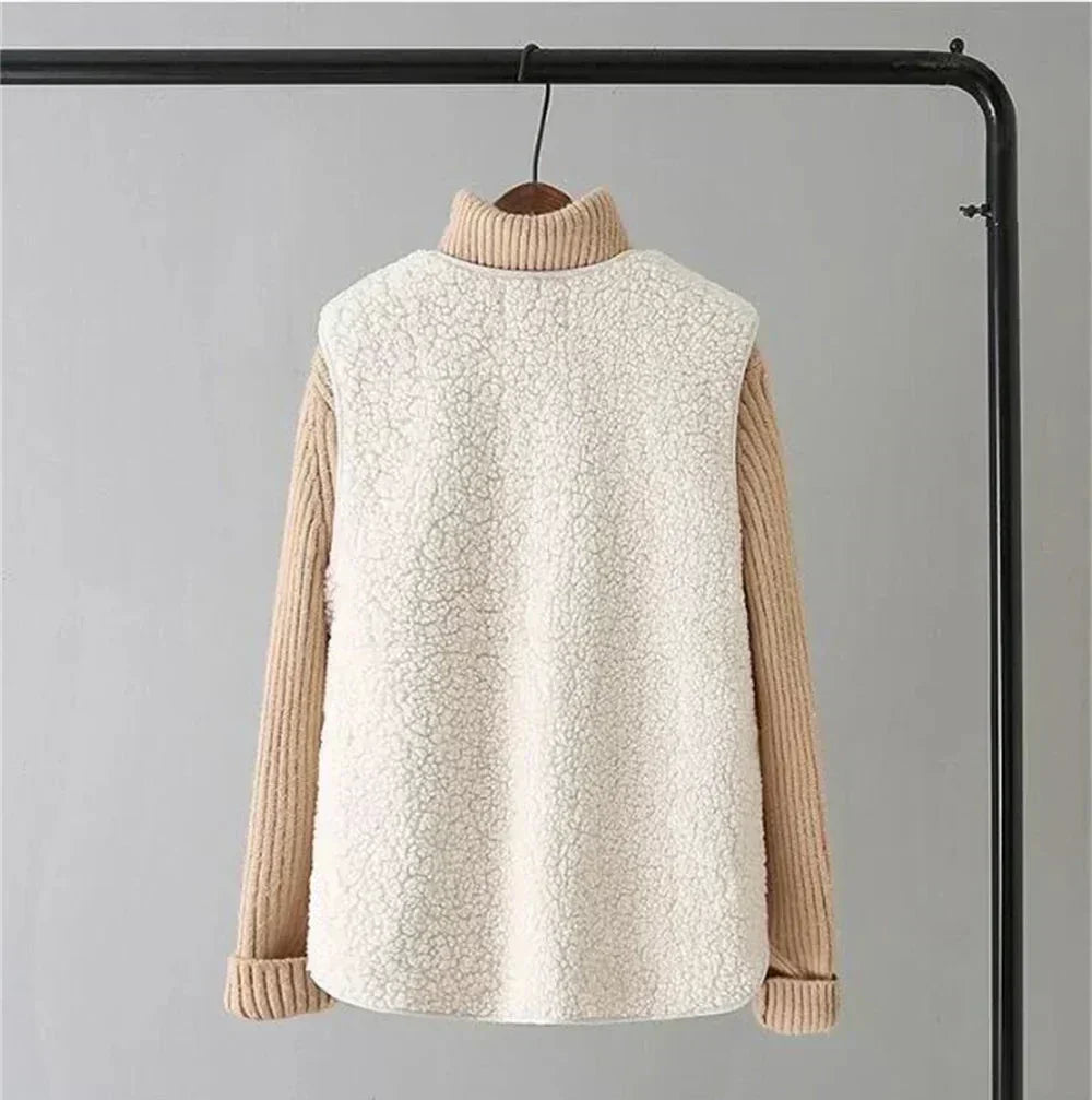 Cozy Fleece Cardigan Vest for Women with Button Front Sherpa Sleeveless Warm Relaxed Style