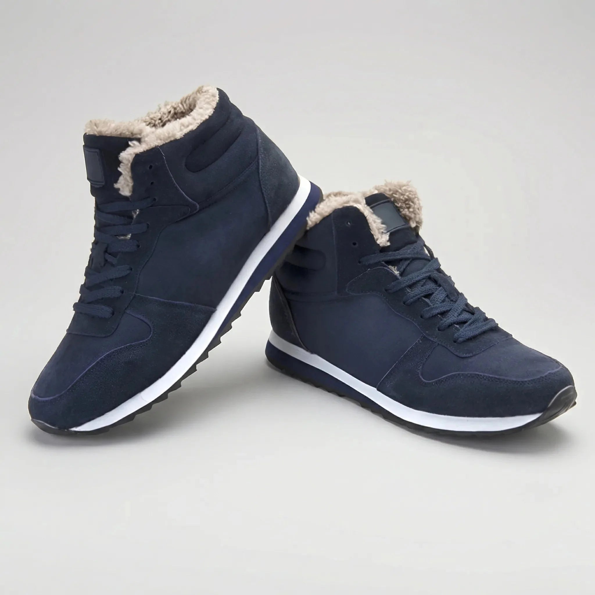 Warm Winter Boots for Men with Round Toe Lace Up Fleece Lined High Top Non Slip Style