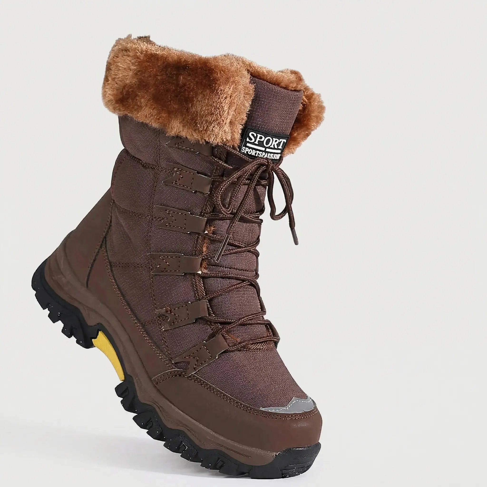 Women's Fur-Cuffed Winter Snow Boots Lace-Up Mid-Calf Warm Lined Lug Sole