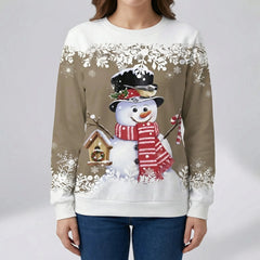 Cozy Christmas Sweatshirt for Women with Crew Neck Long Sleeve Snowman Print Festive Style