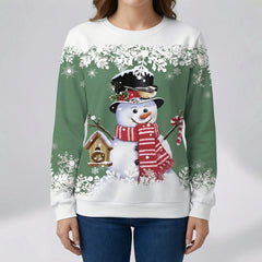 Cozy Christmas Sweatshirt for Women with Crew Neck Long Sleeve Snowman Print Festive Style