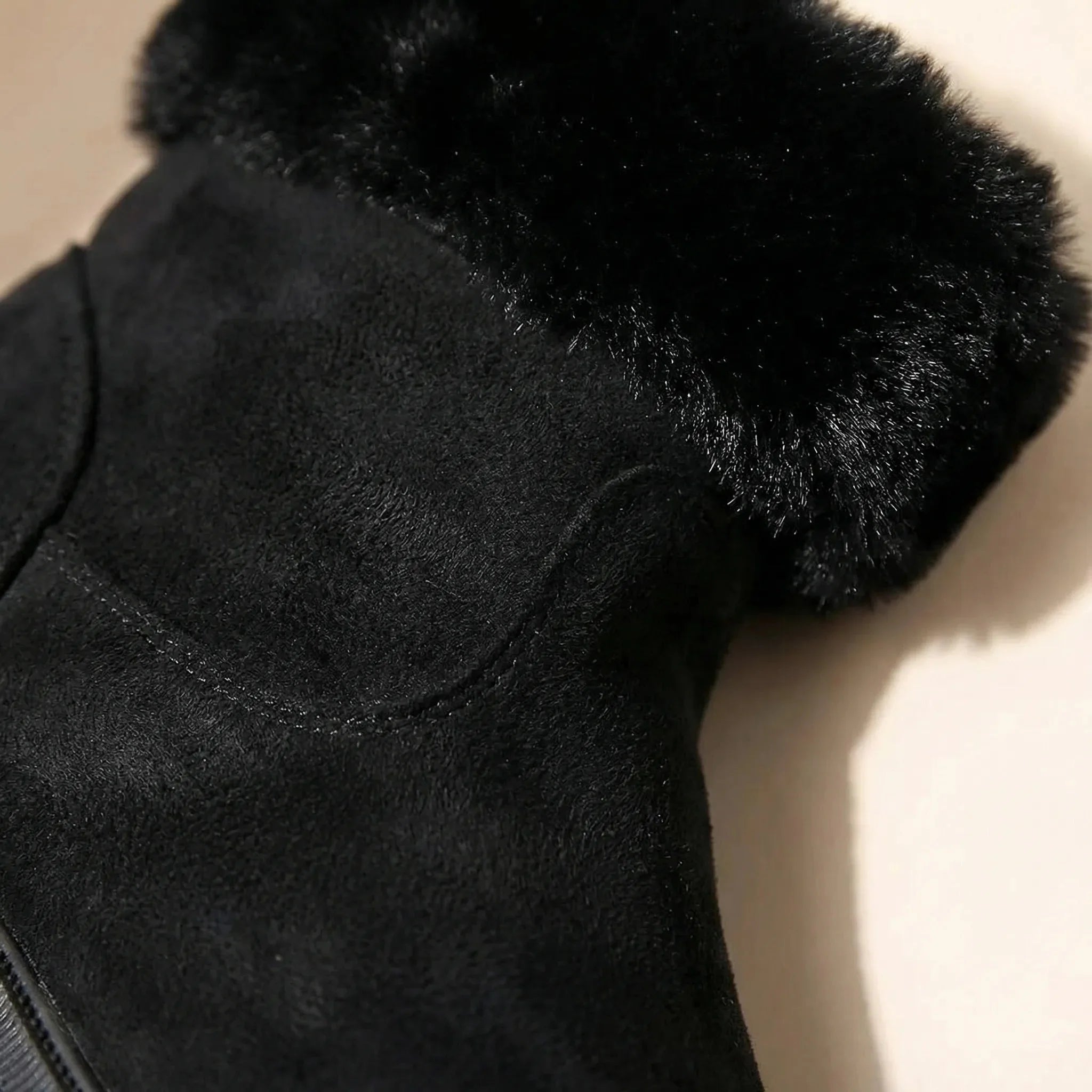 Women's Suede Faux Fur Collar Ankle Winter Snow Boots Side Zip Warm Lug Sole