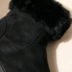 Women's Suede Faux Fur Collar Ankle Winter Snow Boots Side Zip Warm Lug Sole