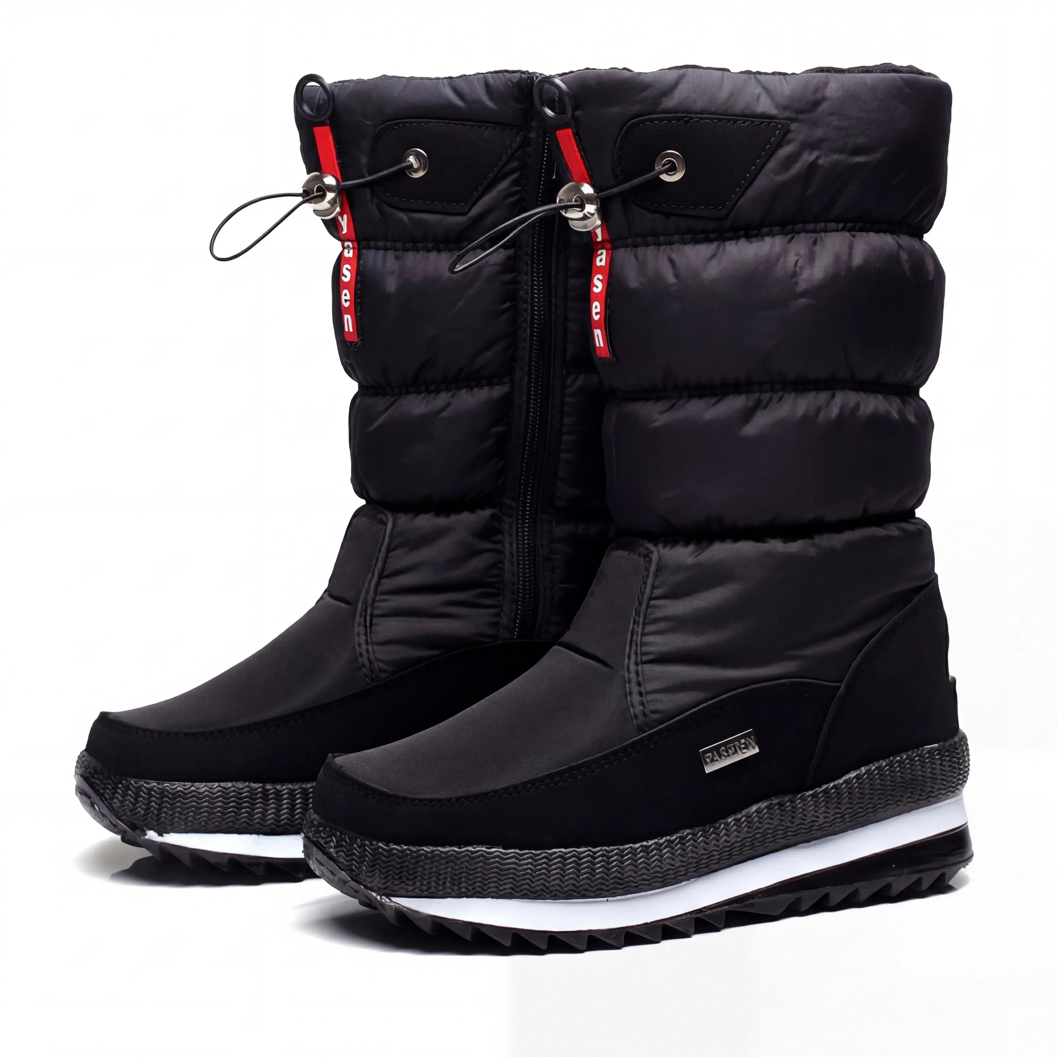 Women's Quilted Knee-High Winter Snow Boots Drawstring Warm Lined Platform Tall