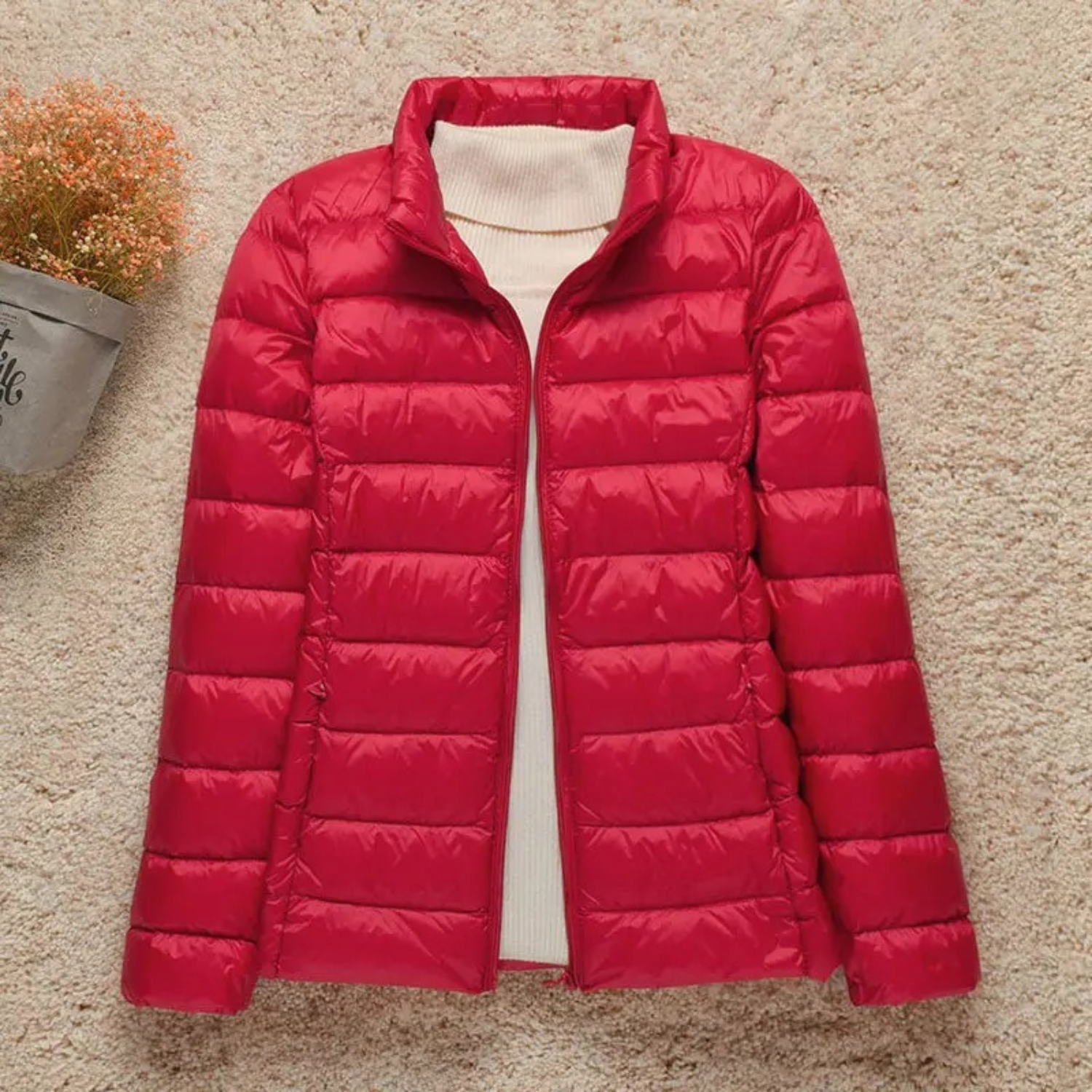 Cozy Puffer Jacket for Women with Stand Collar Long Sleeve Zip Up Lightweight Packable Style