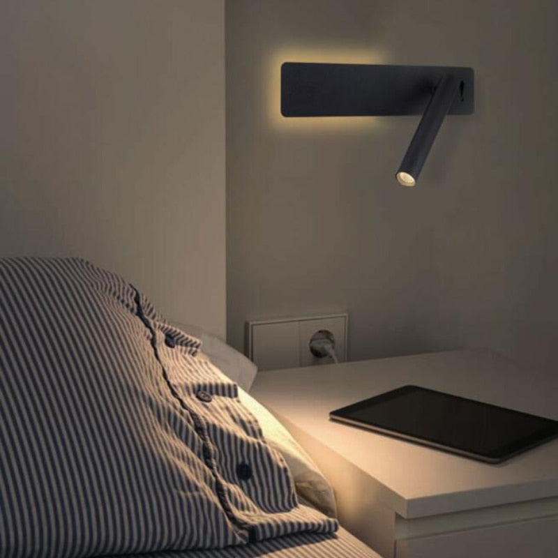 Reading Wall Lamp Rotatable LED Spotlight Bedside Adjustable Dual-Switch Sconce Wall Light